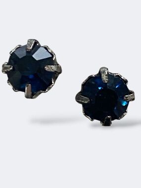 Vintage Round Dark Blue Sapphire Style Crystal Stud Earrings